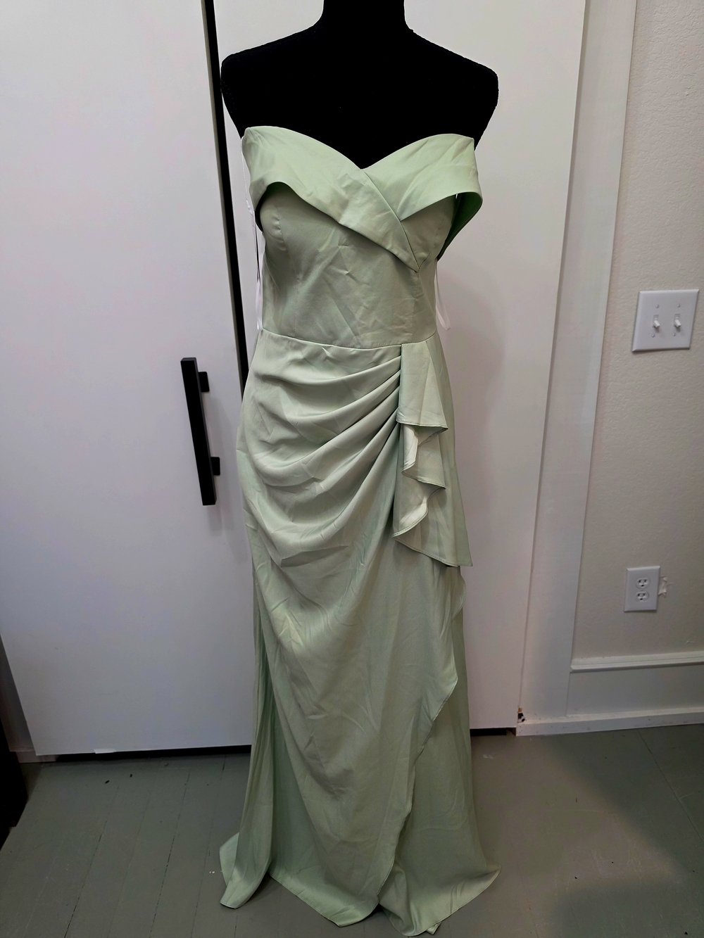 Off The Shoulder Sage Green Evening Gown